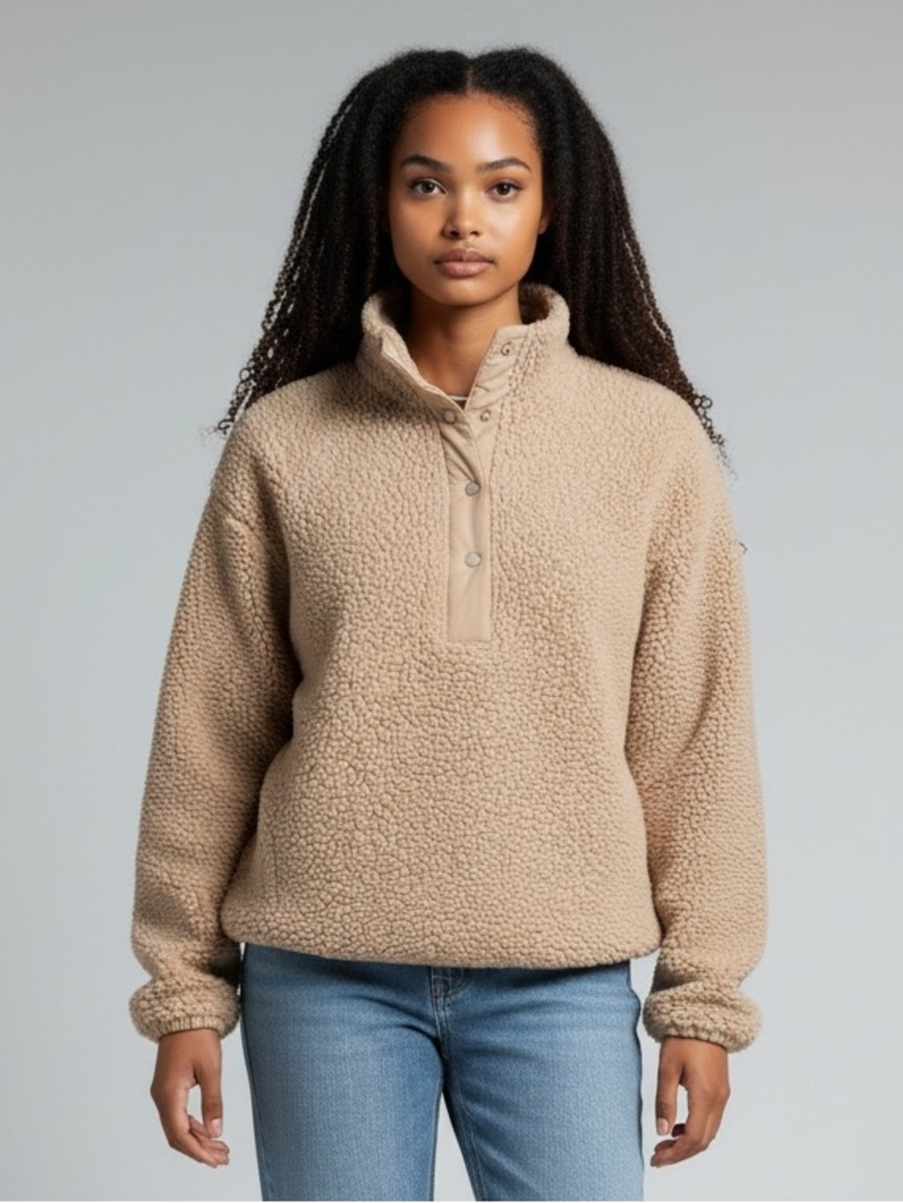 H&M Women’s Fleece Jacket Snap 1/2 Front Long Sleeve Size M